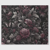 Burgundy Black Floral Geschenkpapier (Flach)