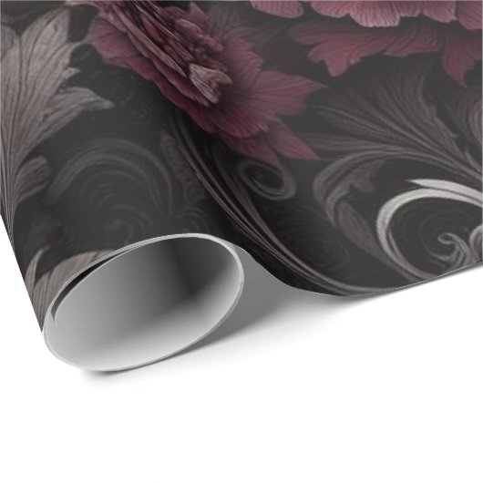 Burgundy Black Floral Geschenkpapier (Rolleneckpunkt)