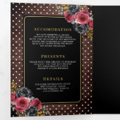 Burgundy Black Floral Roses Rustic Wood Wedding Dreifach Gefaltete Einladung (Innen Erste Seite)