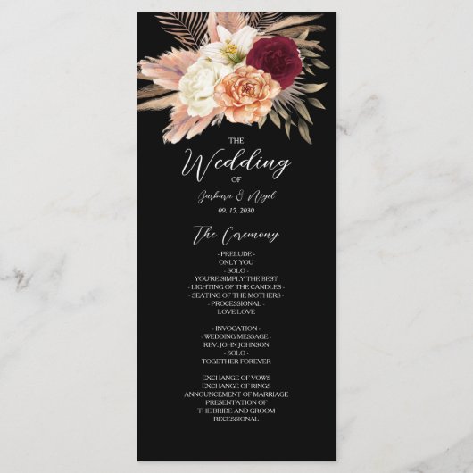Burgundy Black Floral Wedding Programm (Vorderseite)