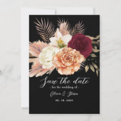 Burgundy Black Floral Wedding Save The Date (Vorderseite)