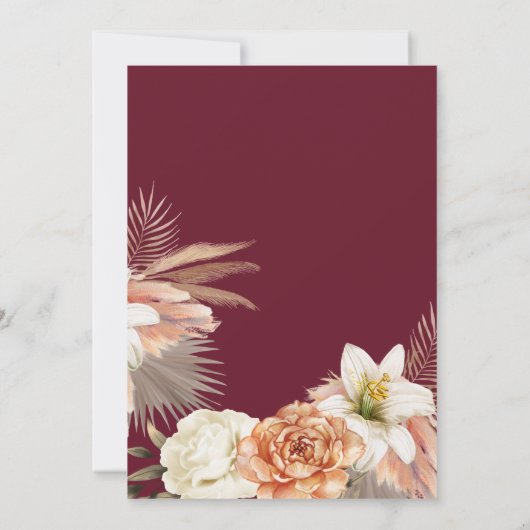 Burgundy Black Floral Wedding Save The Date (Rückseite)