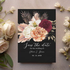 Burgundy Black Floral Wedding Save The Date