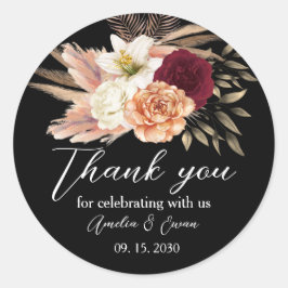 Burgundy Black Floral Wedding Vielen Dank Sticker