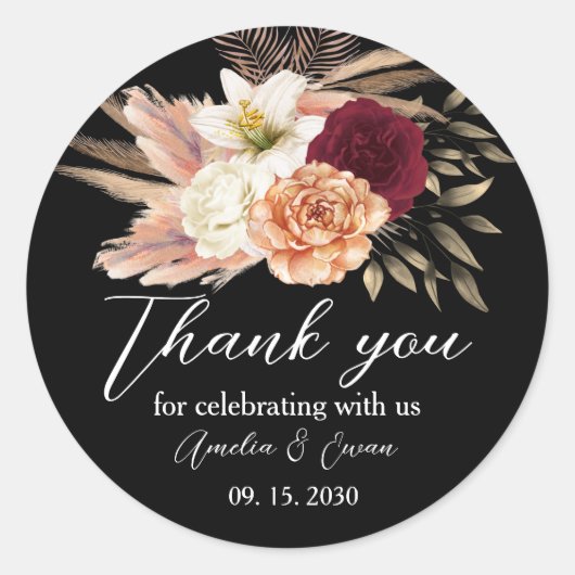 Burgundy Black Floral Wedding Vielen Dank Sticker (Vorderseite)