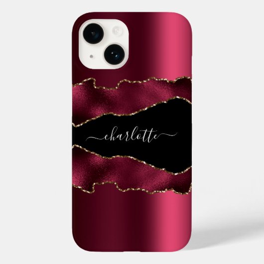 Burgundy Black Gold Adate Marmornamenskript Case-Mate iPhone Hülle (Rückseite)