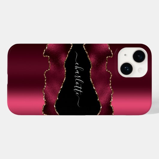 Burgundy Black Gold Adate Marmornamenskript Case-Mate iPhone Hülle (Rückseite (Horizontal))