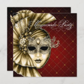 Burgundy Black Gold Masquerade Party Einladung (Vorne/Hinten)