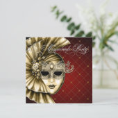 Burgundy Black Gold Masquerade Party Einladung (Stehend Vorderseite)