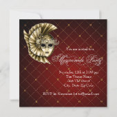 Burgundy Black Gold Masquerade Party Einladung (Rückseite)