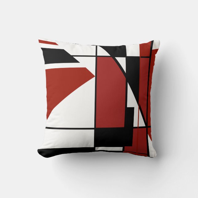 Burgundy Black on White Geometric Abstract Design Kissen (Vorderseite)