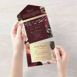 Burgundy Black String Lights Hochzeit in O All In One Einladung