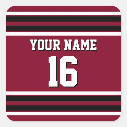 Burgundy Black Wht Team Jersey Name Quadratischer Aufkleber (Vorderseite)