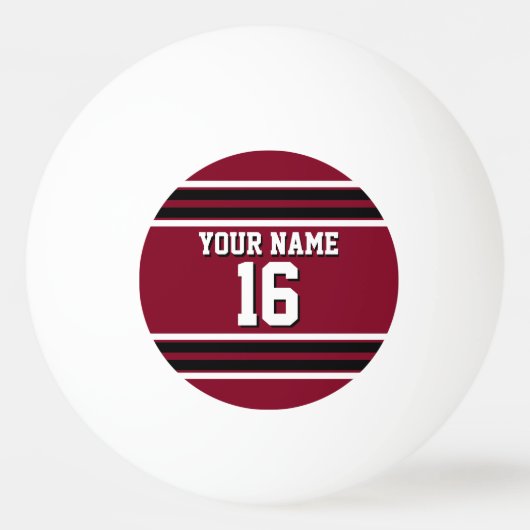 Burgundy Black Wht Team Jersey Name Tischtennisball (Vorderseite)