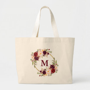 Burgundy-Bläserin-Monogramm Gold Jumbo Stoffbeutel
