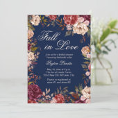 Burgundy Blauer Fall in Liebe Brautparty Einladung (Stehend Vorderseite)