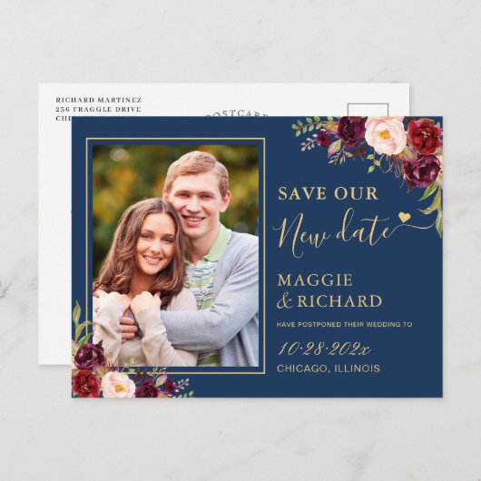 Burgundy Blauer Navy Blauer Gold Rettete das neue Postkarte (Vorne/Hinten)