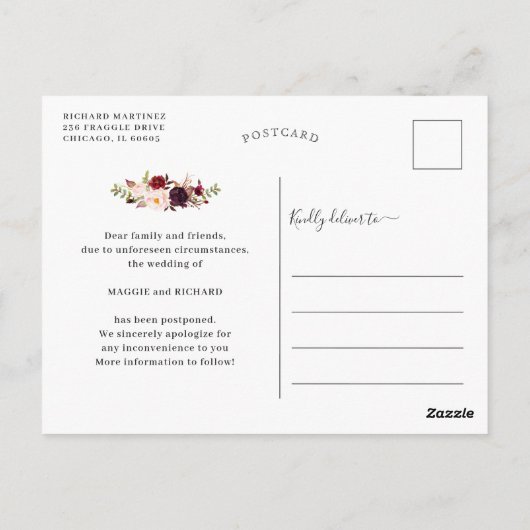 Burgundy Blauer Navy Blauer Gold Rettete das neue Postkarte (Rückseite)