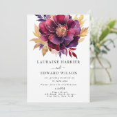 Burgundy Bliss: Elegantes Blumenmuster in Win Einladung (Stehend Vorderseite)