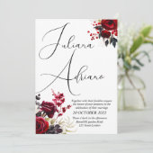 Burgundy Bliss: Elegantes Blumenmuster in Win Einladung (Stehend Vorderseite)