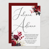 Burgundy Bliss: Elegantes Blumenmuster in Win Einladung (Vorne/Hinten)