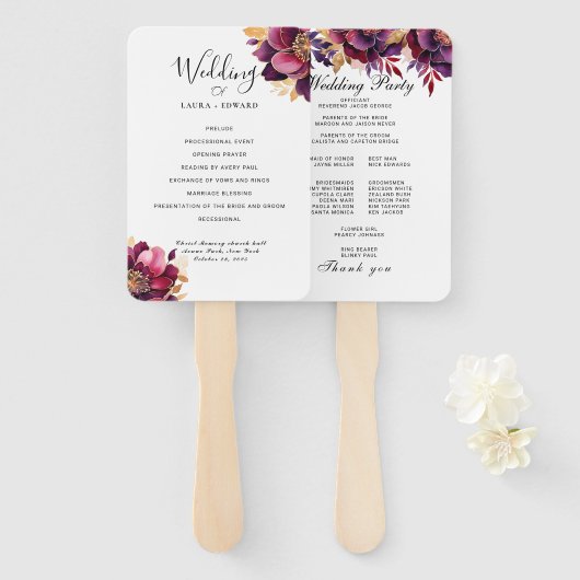 Burgundy Bliss: Elegantes Blumenmuster in Win Fächer (Vorne und Hinten)