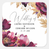 Burgundy Bliss: Elegantes Blumenmuster in Win Quadratischer Aufkleber (Vorderseite)