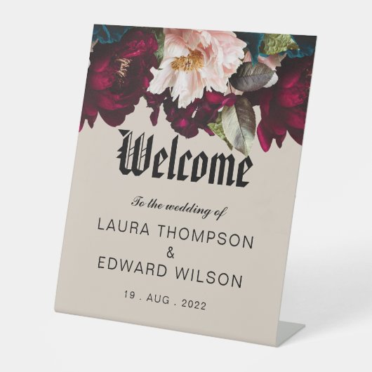 Burgundy Bliss: Elegantes Blumenmuster in Win Sockelschild (Vorderseite)