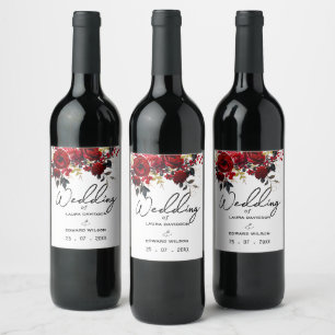 Burgundy Bliss: Elegantes Blumenmuster in Win Weinetikett