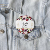 Burgundy Bliss Floral Bridesmaid Mit Monogramm But Button (Beispiel)