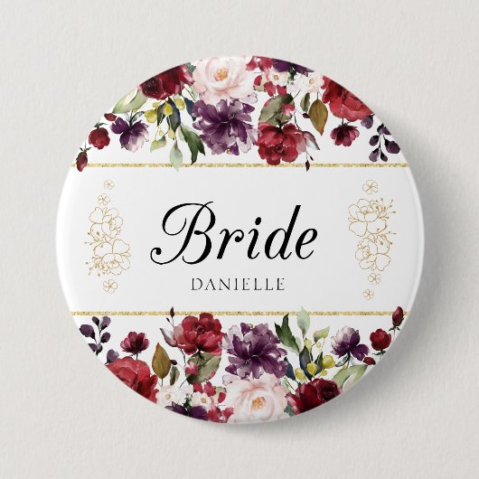 Burgundy Bliss Mit Monogramm Button mit hübscher B (Vorderseite)