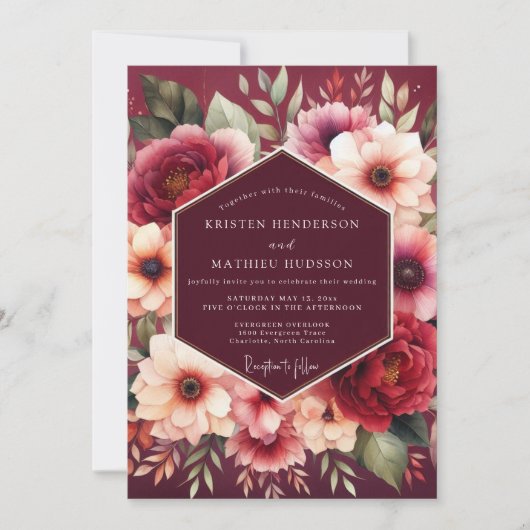 Burgundy Bloom Alchemy Wedding Einladung (Vorderseite)