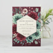 Burgundy Bloom Assemblage Wedding Einladung (Stehend Vorderseite)