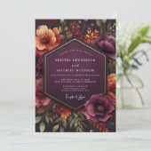 Burgundy Bloom Autumn Wedding Einladung (Stehend Vorderseite)