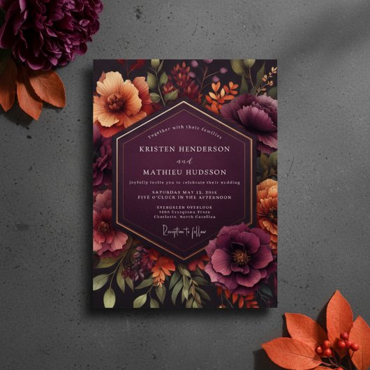 Burgundy Bloom Autumn Wedding Einladung
