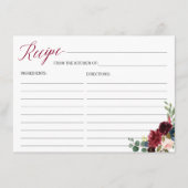 Burgundy Bloom Bloral Brautparty Rezept Card Begleitkarte (Vorderseite)