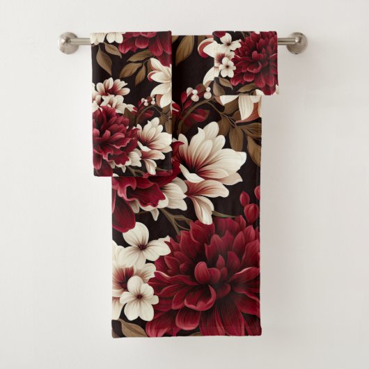 Burgundy Bloom Blume Badhandtuch Set (Insitu)