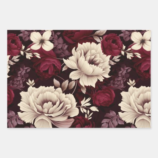 Burgundy Bloom Blume Geschenkpapier Set (Vorderseite)