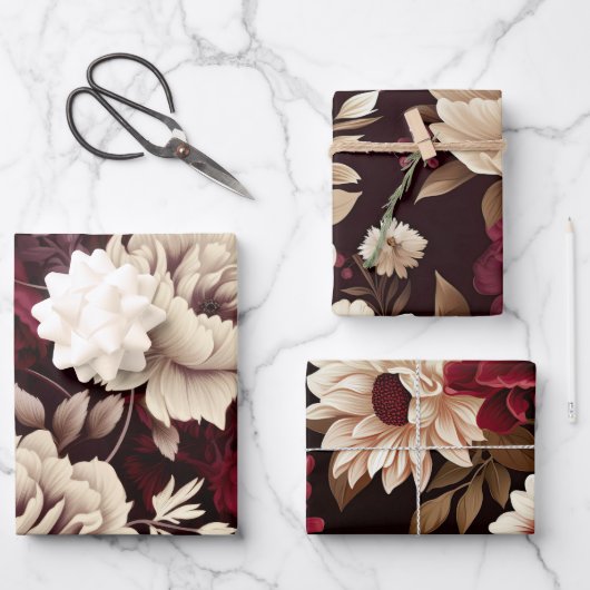 Burgundy Bloom Blume Geschenkpapier Set (Vorderseite)