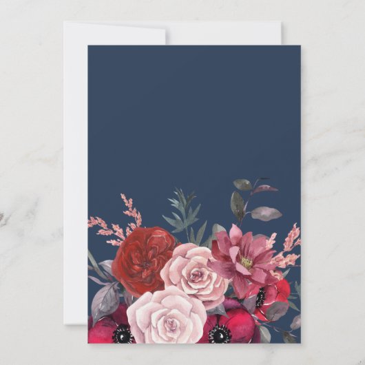 Burgundy Bloom Blush Blue Floral Wedding Einladung (Rückseite)