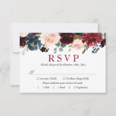 Burgundy Bloom Blush Blue Floral Wedding RSVP Karte (Vorderseite)