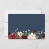 Burgundy Bloom Blush Blue Floral Wedding RSVP Karte (Rückseite)
