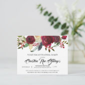 Burgundy Bloom Boho Floral Brautparty Einladung Postkarte (Stehend Vorderseite)