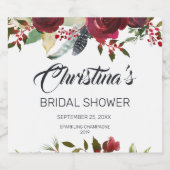 Burgundy Bloom Boho Floral Brautparty Schaumweinetikett (Einzelnes Label)