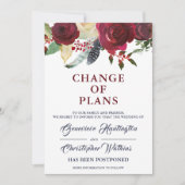 Burgundy Bloom Boho Floral Wedding verschoben Einladung (Vorderseite)