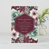 Burgundy Bloom Elegance Wedding Einladung (Stehend Vorderseite)