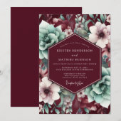 Burgundy Bloom Elegance Wedding Einladung (Vorne/Hinten)
