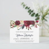 Burgundy Bloom Floral Rücksendeadresse Brautparty Postkarte (Stehend Vorderseite)