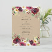 Burgundy Bloom Meadow Wedding Einladung (Stehend Vorderseite)