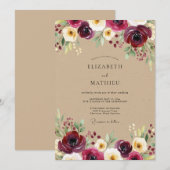 Burgundy Bloom Meadow Wedding Einladung (Vorne/Hinten)